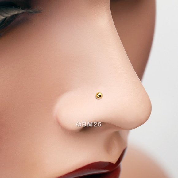 14 Karat Gold Ball Top L-Shaped Nose Ring - Picture 4 of 5